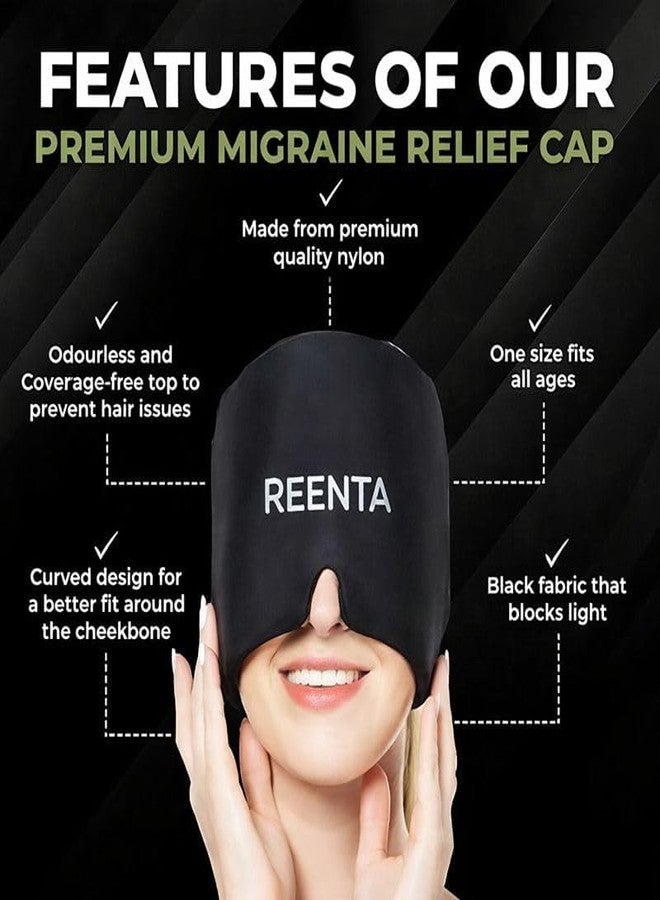 REENTA Migraine Relief Cap for Headache & Migraine Pain | Hot & Cold Therapy Cooling Gel Mask | Sinus, Stress, Tension Relief Head Wrap | Reusable Ice Pack Cap for Men & Women (Black) - Image 4