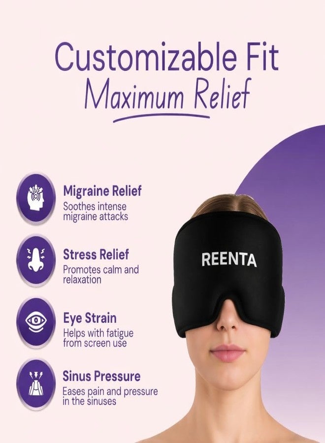 REENTA Migraine Relief Cap for Headache & Migraine Pain | Hot & Cold Therapy Cooling Gel Mask | Sinus, Stress, Tension Relief Head Wrap | Reusable Ice Pack Cap for Men & Women (Black) - Image 3