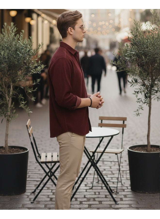 RIGO Maroon Textured Casual Shirt for Men - Image 3