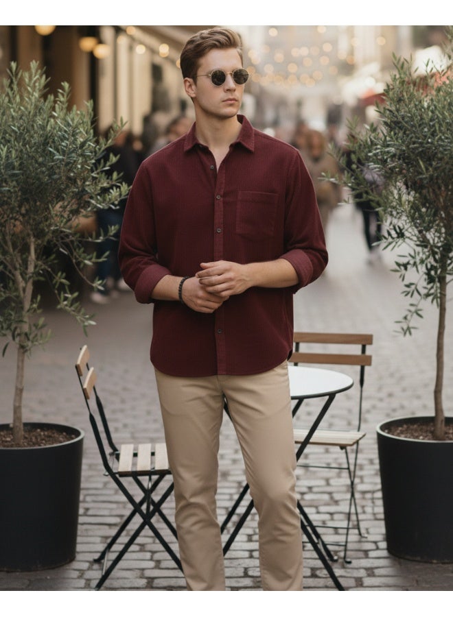 RIGO Maroon Textured Casual Shirt for Men - Image 4