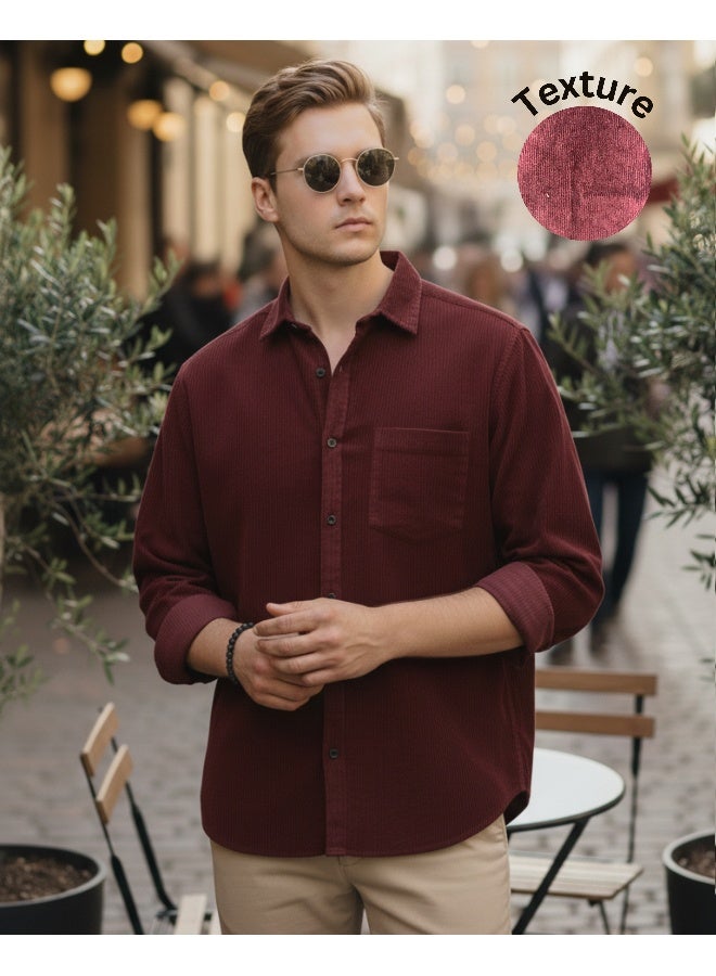 RIGO Maroon Textured Casual Shirt for Men - Image 1