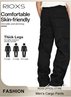 RIOXS Men's Cargo Pants, Casual Work Pants With Pockets, Cotton Hiking Sweatpants For Men, Mes Athletic Jogger Sports Outdoor Trousers, Relaxed Fit Joggers Pants, Open Bottom Drawstring Trousers  - Image 4