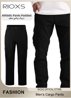 RIOXS Men's Cargo Pants, Casual Work Pants With Pockets, Cotton Hiking Sweatpants For Men, Mes Athletic Jogger Sports Outdoor Trousers, Relaxed Fit Joggers Pants, Open Bottom Drawstring Trousers  - Image 1