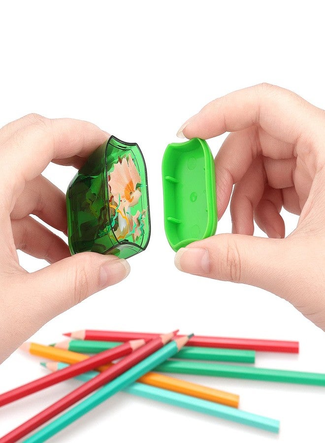 Hutou 4 Pack Double Holes Pencil Sharpener Manual Sharpeners with Lid for Kids, School, Office, Home(Blue, Green, Orange, Rose) - Image 4