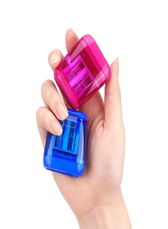Hutou 4 Pack Double Holes Pencil Sharpener Manual Sharpeners with Lid for Kids, School, Office, Home(Blue, Green, Orange, Rose) - Image 5