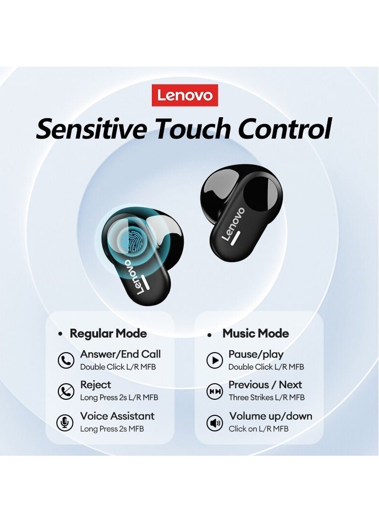لينوفو سماعات بلوتوث LP19، سماعات أذن لاسلكية مريحة وخفيفة الوزن، سماعات رأس رياضية عالية الجودة HIFI، سماعة موسيقى مقاومة للماء مع ميكروفون مزدوج عالي الدقة، (قطعة واحدة، أسود) - Image 3