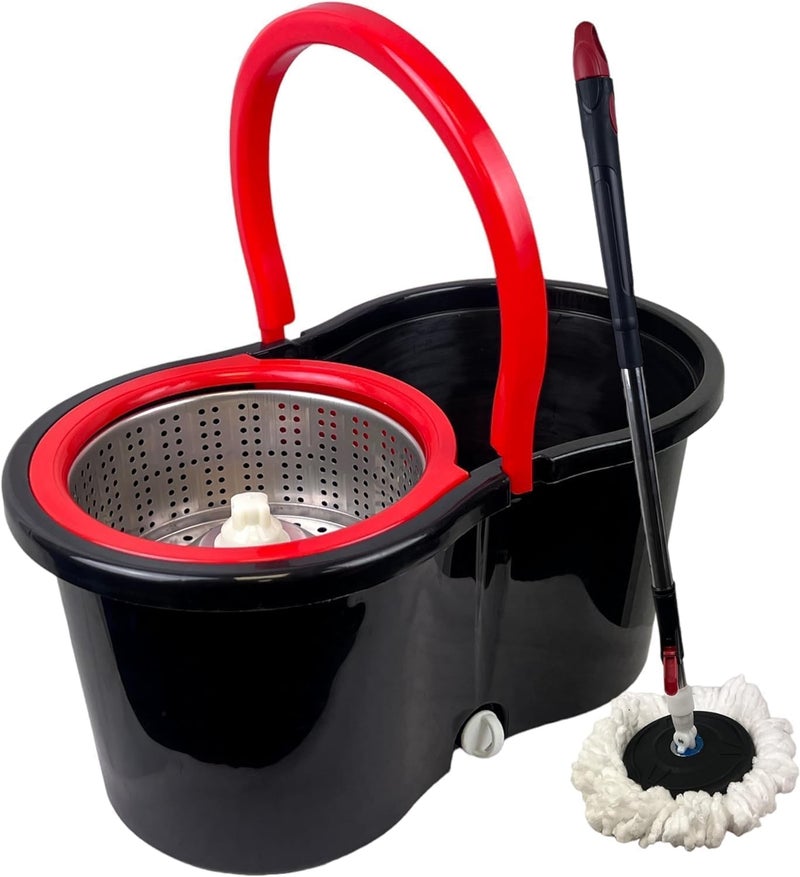 INFLUX Spin Mop and Bucket with Stainless Steel Basket-360° Spinning Mop, Floor Cleaning Mop Set, 2 100% MICROFIBER Mop Heads, Squeegee, and Adjustable Handle–Perfect for Kitchen, Bathroom Home - Image 2