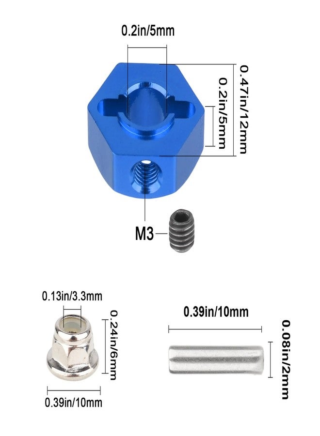 Hobbypark 12mm Wheel Hex Hubs 5mm Axle Hole Drive Adapter & M4 Lock Nuts for 1/12 1/10 RC Car Truck Buggy On Road RC Touring Racing Compatible with Traxxas Tamiya Redcat Axial Upgrades Parts (Blue) - Image 2