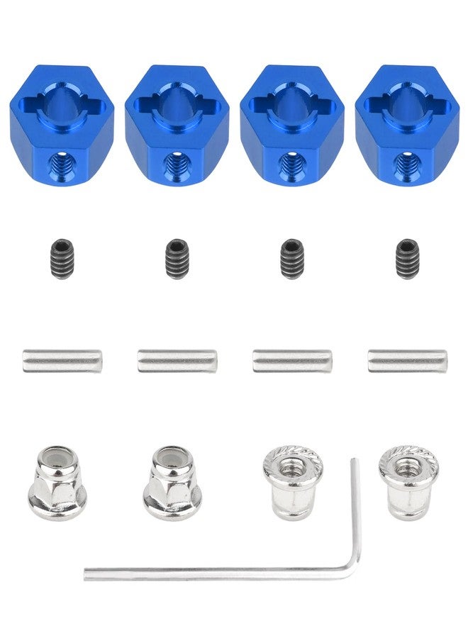 Hobbypark 12mm Wheel Hex Hubs 5mm Axle Hole Drive Adapter & M4 Lock Nuts for 1/12 1/10 RC Car Truck Buggy On Road RC Touring Racing Compatible with Traxxas Tamiya Redcat Axial Upgrades Parts (Blue) - Image 1