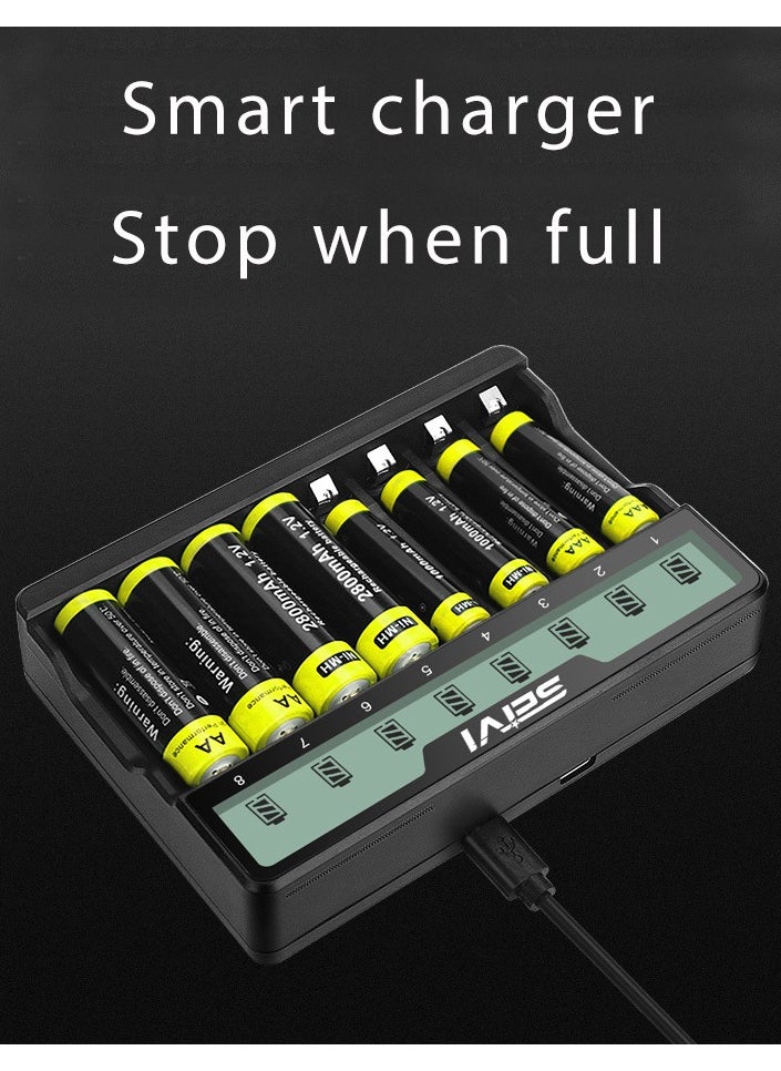 SEI - SW-8NP USB 8 Slot Multifunctional Smart Battery Charger for AA/AAA D/C Type 5/7 Rechargeable Batteries - Image 1
