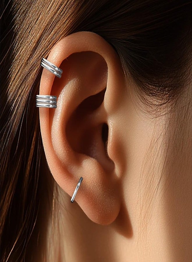 SEEDRILL 16G Cartilage Earrings for Women Men 316L Surgical Steel Conch Helix Rook Tragus Daith Labret Piercing Jewelry 8mm 10mm Double/Triple Hoop Septum Rings Hypoallergenic Lip Rings, 3pcs-16G-8mm - Image 3