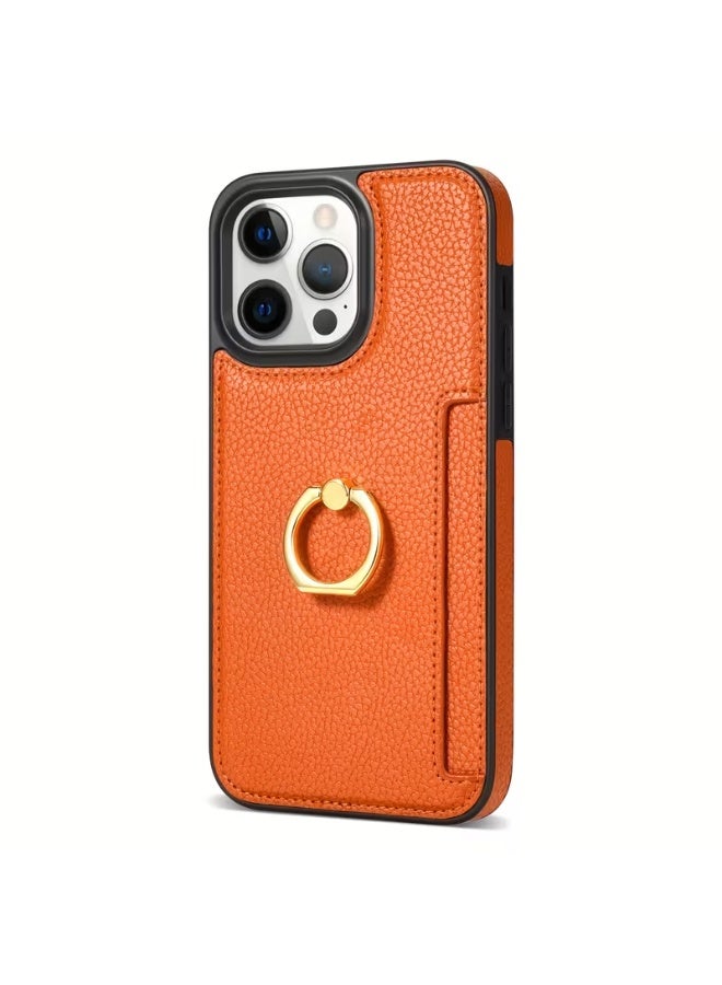 تيمو جراب ايفون خامة جلد صناعي مقاوم للخدوش بحلقة قابلة للدوران متوافق مع ايفون 15 بروماكس مقاوم للصدمات مع فتحة جانبية للبطاقات