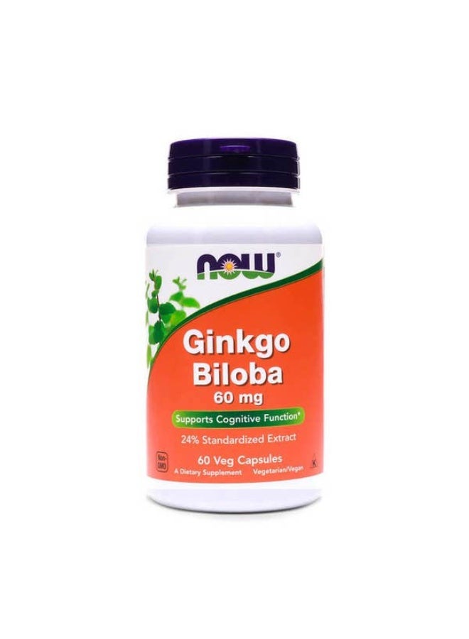 Now Ginkgo Biloba 60 Mg 60 Veg Capsules