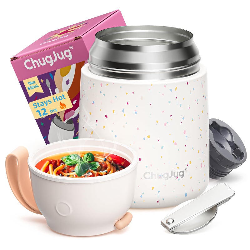 ChugJug Thermo for Hot Food | Wide Mouth | 18 oz, Insulated Food Container with Spoon, Leak Proof Soup Thermo for Adults, Thermal Steel Food Jar for Office, Stainless Steel Food Containers (White) - Image 1