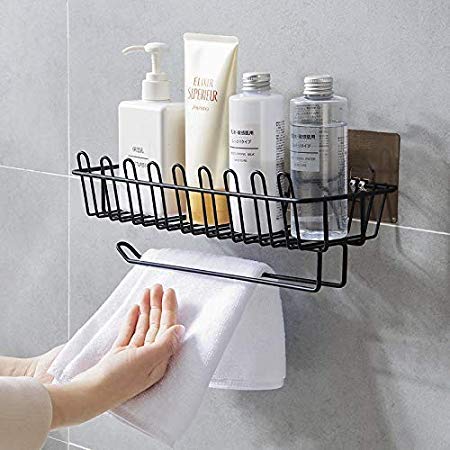 Vihax Self Adhesive Stainless Steel Wall Mounted Kitchen Storage Hanging Rack Basket with Tissue and Towel Holder (Black, Medium) - Image 4