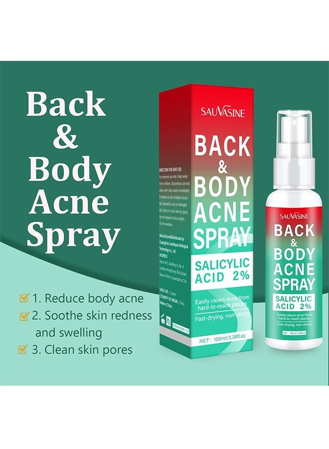 SAUVASINE Back & Body Acne Spray, Gentle Oil Control for Acne, Redness Relief, Smooth Skin, Cleans Pores, Moisturizes, Quick Dry Formula for All Skin Types (100ml) - Image 2