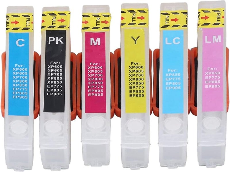 6 Pcs Reusable Ink Cartridge Refill Kit Black Cyan Magenta Yellow Light Cyan Light Magenta ICC80 - Image 1