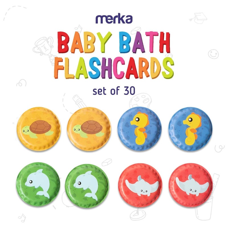 Merka Baby Bath Flash Cards - Memory Game for Toddlers & Infants - 30-Pack 2.25in EVA Foam Floating Cards - Sea Adventure Matching Bath Game & Educational Toddler Toys - Image 2