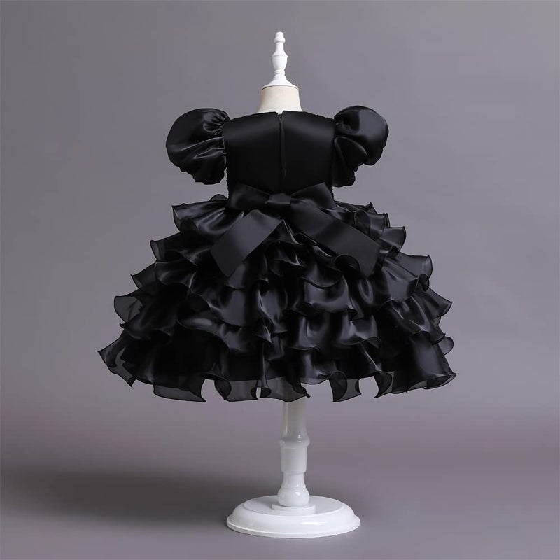 DreamHigh Girls Sequined Flower Party Ball Dress Big Bow Headband Special Dress (9-10 Years, Black) - Image 4