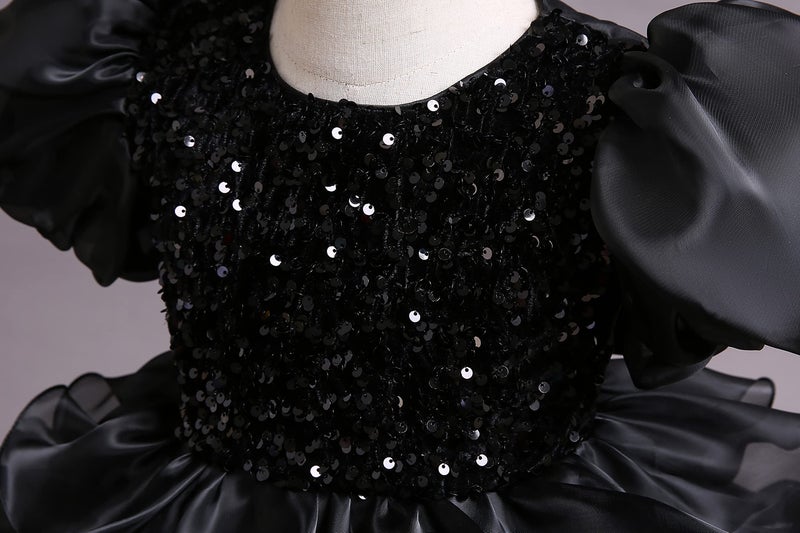 DreamHigh Girls Sequined Flower Party Ball Dress Big Bow Headband Special Dress (9-10 Years, Black) - Image 5