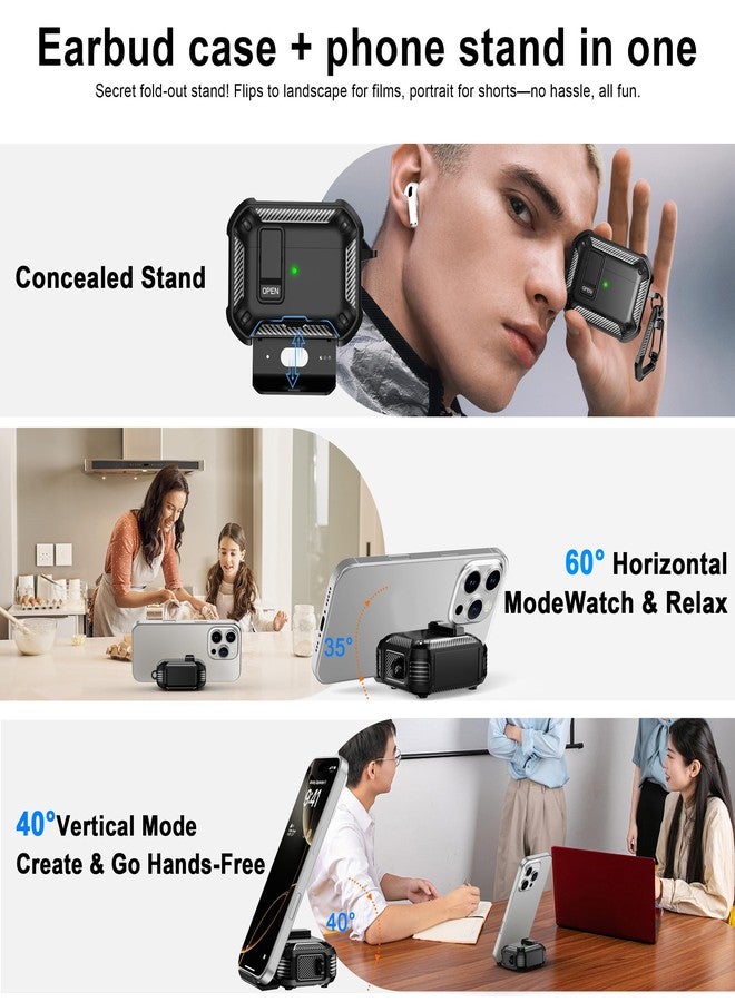 روفونجوانجو جراب حماية متوافق مع سماعات AirPods Pro من الجيل الثاني/الجيل الأول من RFUNGUANGO، مزود بحامل للهاتف ووظيفة شفط مغناطيسي خلفي، مناسب لجراب AirPods Pro 2، أسود - Image 4