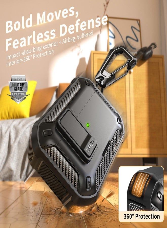 روفونجوانجو جراب حماية متوافق مع سماعات AirPods Pro من الجيل الثاني/الجيل الأول من RFUNGUANGO، مزود بحامل للهاتف ووظيفة شفط مغناطيسي خلفي، مناسب لجراب AirPods Pro 2، أسود - Image 5