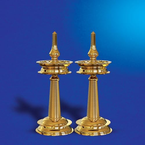Puyangam Brass Kerala Kuthuvelakku | Pamba Vilakku | Brass Diya Kerala Style (2, 10 inch) - Image 1