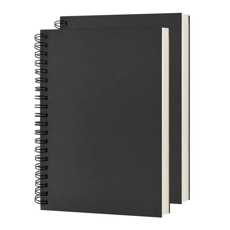 DSTELIN Blank Spiral Notebook, 2-Pack, Soft Cover, Sketch book, 100 Pages / 50 Sheets, 7.5 inch x 5.1 inch, 100GSM, (Black) - Image 1