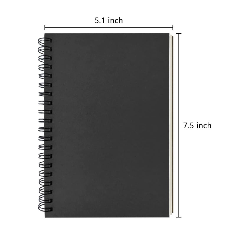 DSTELIN Blank Spiral Notebook, 2-Pack, Soft Cover, Sketch book, 100 Pages / 50 Sheets, 7.5 inch x 5.1 inch, 100GSM, (Black) - Image 2