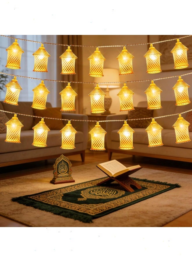 Ramadan Lights, Gold Moroccan Lantern Decorative Lights, 20 LED Fairy Lights 10Ft Battery Powered, Waterproof Golden Raindrop Lights for Ramadan Bedroom Garden Wedding Party Decor - Image 1