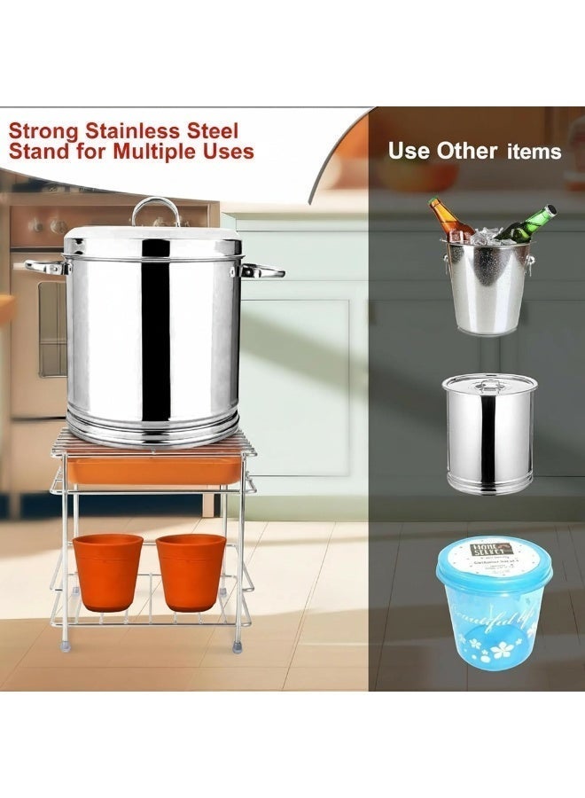 Dunekart Stainless Steel Round Water Pot Stand - Matka Holder for Kitchen with Removable Tray| Mulitpurpose Water Dispenser Stand, Countertop Plant Pot and Earthen Vessel Rack - Image 5