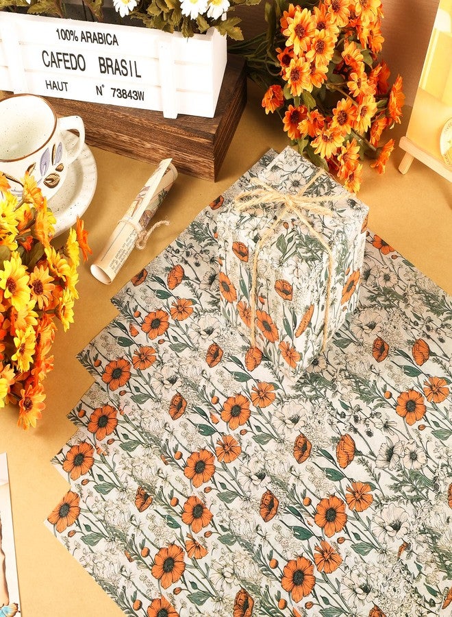 Fabllewavi 100 Sheets Orange Wildflower Garden Floral Tissue Paper, Retro Wildflower Pattern Wrapping Paper for Birthday Wedding Baby Shower DIY Crafts Party Supplies, 13.8 x 19.7 Inch - Image 4