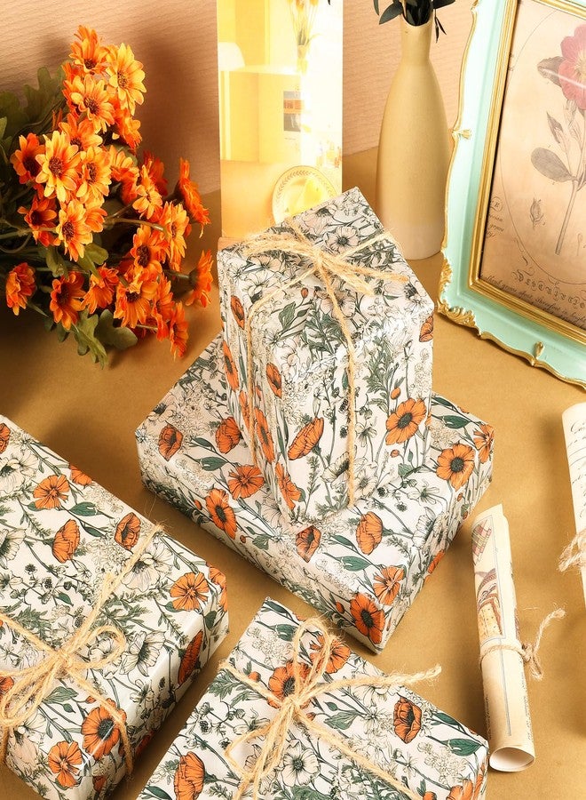 Fabllewavi 100 Sheets Orange Wildflower Garden Floral Tissue Paper, Retro Wildflower Pattern Wrapping Paper for Birthday Wedding Baby Shower DIY Crafts Party Supplies, 13.8 x 19.7 Inch - Image 5