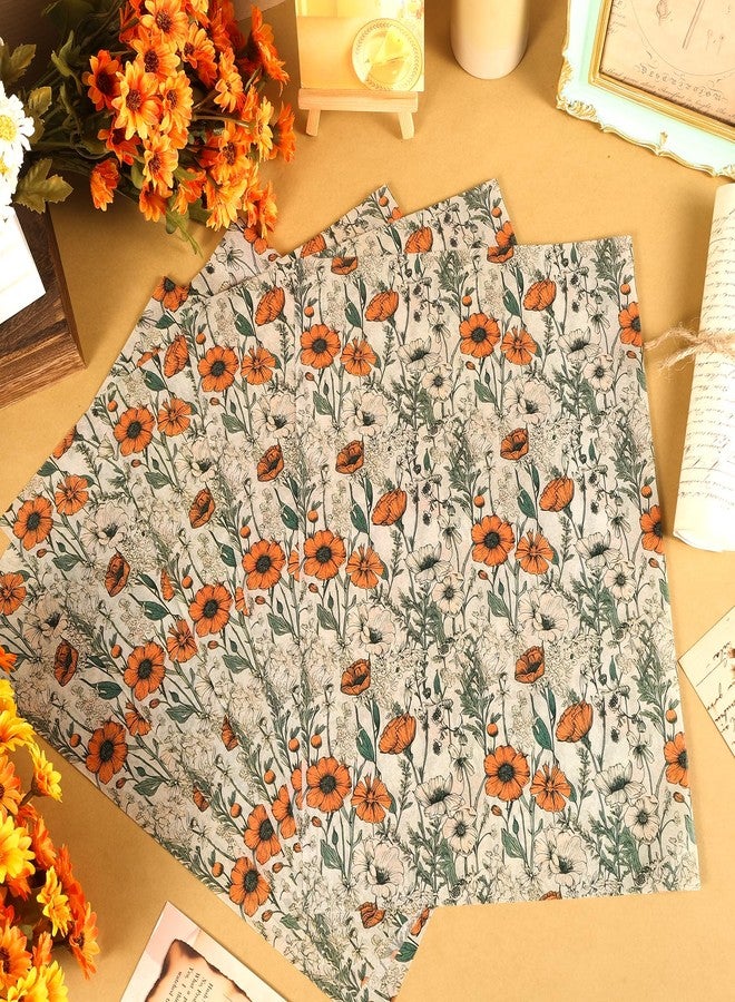 Fabllewavi 100 Sheets Orange Wildflower Garden Floral Tissue Paper, Retro Wildflower Pattern Wrapping Paper for Birthday Wedding Baby Shower DIY Crafts Party Supplies, 13.8 x 19.7 Inch - Image 3