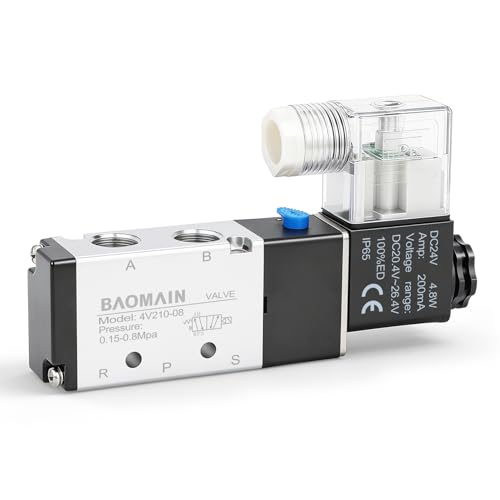 Baomain 4V210-08 Electric Solenoid Valve, 24V DC 2-Position 5-Way 1/4" PT Port,Pilot-Operated,Aluminum Body with Lampshade Junction Box - Image 1