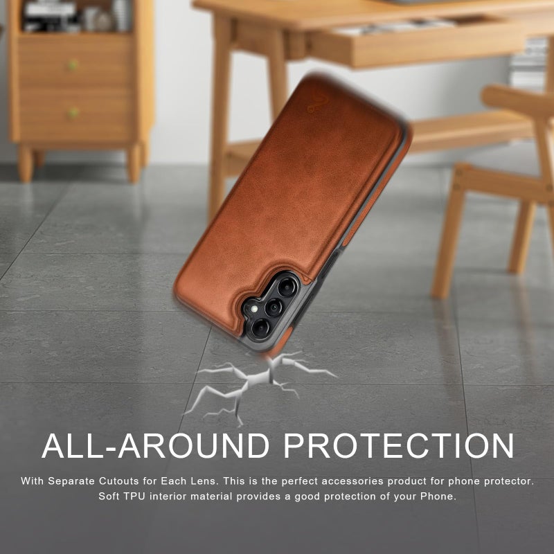 DJDUCK Designed for Samsung Galaxy A16 5G Case Wallet with Card Holder, [Magnetic Clasp Cover] [RFID Blocking Leather Protection] Shockproof Women Men Cases for Samsung A16 Light Brown - Image 4