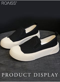 roaiss Women's Canvas Rubber Patchwork Flat Shoes Round Toe Thick Sole Anti Slip On Single Shoe Fashionable And Versatile Wear-Resistant Canvas Shoes  - Image 3
