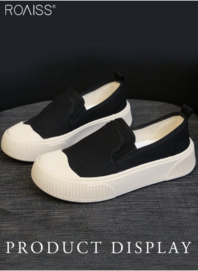 Women's Canvas Rubber Patchwork Flat Shoes Round Toe Thick Sole Anti Slip On Single Shoe Fashionable And Versatile Wear-Resistant Canvas Shoes