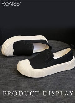 roaiss Women's Canvas Rubber Patchwork Flat Shoes Round Toe Thick Sole Anti Slip On Single Shoe Fashionable And Versatile Wear-Resistant Canvas Shoes  - Image 5