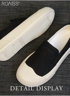 roaiss Women's Canvas Rubber Patchwork Flat Shoes Round Toe Thick Sole Anti Slip On Single Shoe Fashionable And Versatile Wear-Resistant Canvas Shoes  - Image 2