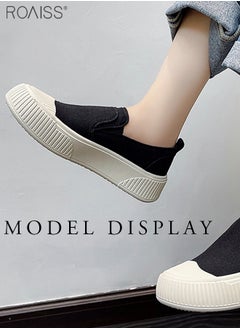 roaiss Women's Canvas Rubber Patchwork Flat Shoes Round Toe Thick Sole Anti Slip On Single Shoe Fashionable And Versatile Wear-Resistant Canvas Shoes  - Image 4