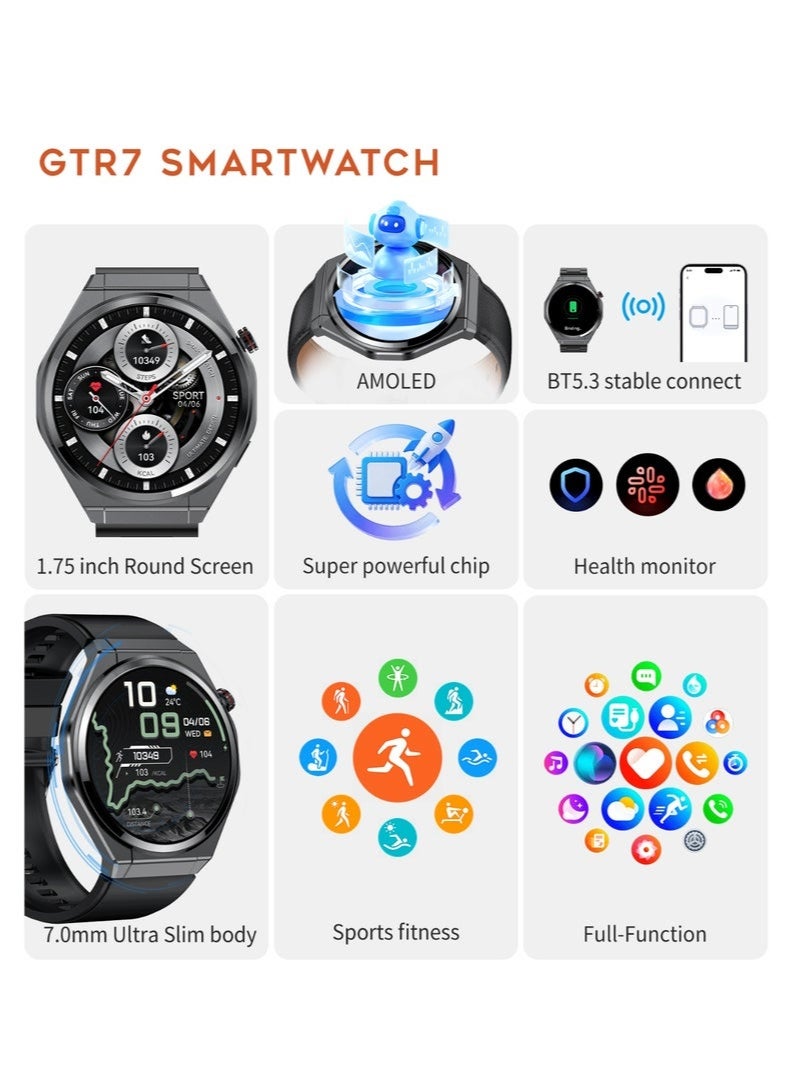 G-Tab GTR7 Smartwatch AMOLED Display Bluetooth Calling Ultra Thin 7.0mm Fitness Tracker with Heart Rate Sleep Monitor AI Voice Assistant Full Touch Smart Watch for Android iOS 30 Days Standby - Image 2