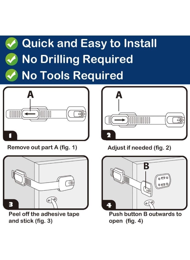 Socub Cabinet Locks Child Safety Multi Use Latch, Easy to Install and Remove adjustable-8pack White Safety Cabinet Locks - Image 5