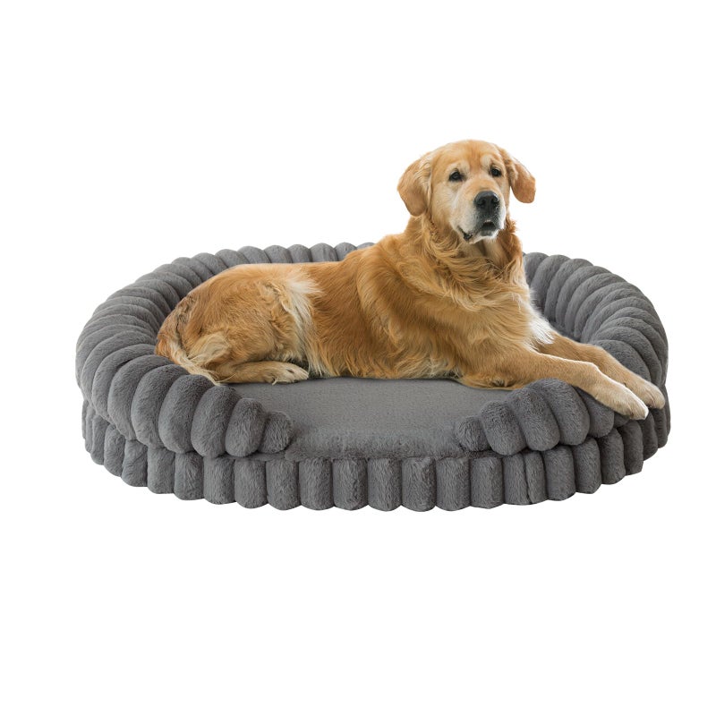 BALANCE Calming Dog Bed for Extra Large Dogs, 42 Inches Oval Washable XL Pet Bed with Sides, Orthopedic Pet Couch Sofa with Non-Slip Bottom, Gray - Image 1