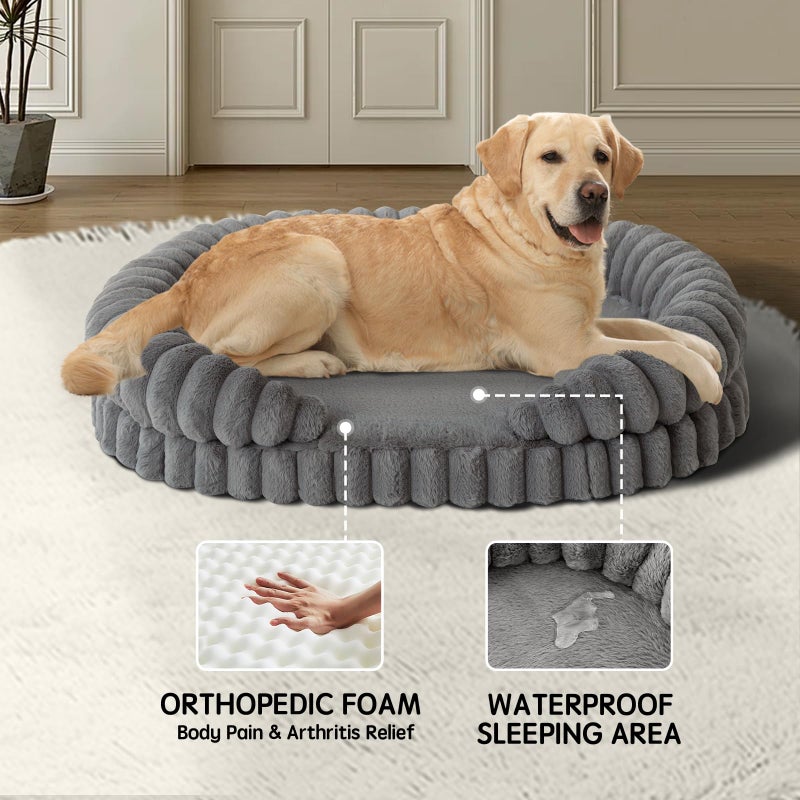 BALANCE Calming Dog Bed for Extra Large Dogs, 42 Inches Oval Washable XL Pet Bed with Sides, Orthopedic Pet Couch Sofa with Non-Slip Bottom, Gray - Image 2