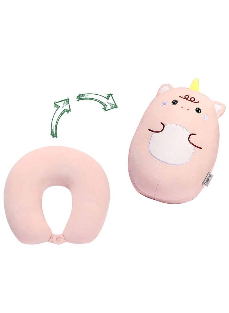 Excefore 2-in-1 Travel Pillow for Kids, Kids Unicorn Toddler Neck Pillow That Converts into a U-Shaped Neck Pillow, Soft and Adorable Unicorn Animals Plush, for Airplane, Car, Train, or Bus Trip - Image 1