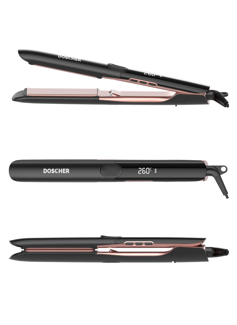 DOSCHER - Ceramic Hair Straightener, 260°C High Temp Straighteners & Curler with Ionic Technology, 6 Temperature Settings, 30s PTC Fast Heat Up, Floating Plates with Vibration Feedback - Image 1
