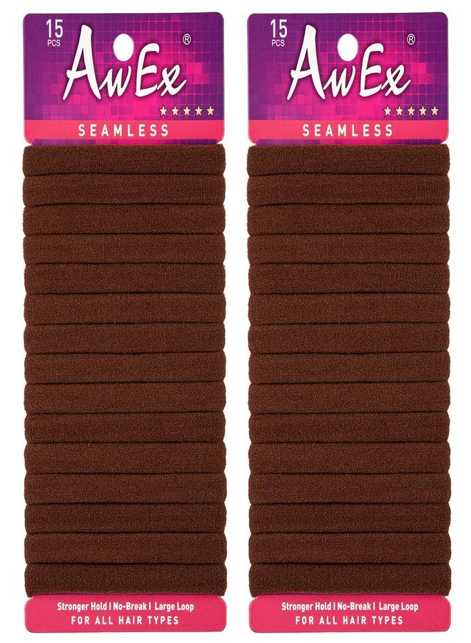 AwEx Seamless Brown Ponytail Holders,30 PCS,Medium Thickness and Large Loop,Wrist Wearable Hair bands,No Metal Hair Elastics,No Pull Hair ties - Image 1