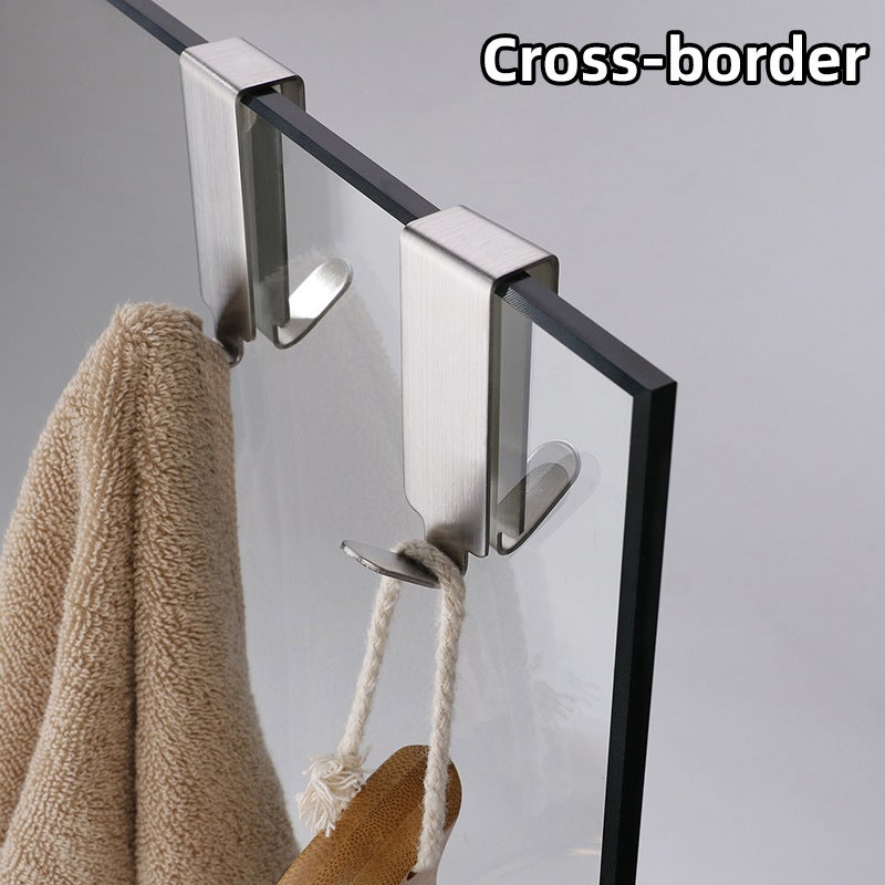 Simple Bathroom Bathroom 304 Stainless Steel Punch-Free Hook Bath Room Glass Screen Towel Hook - Image 2