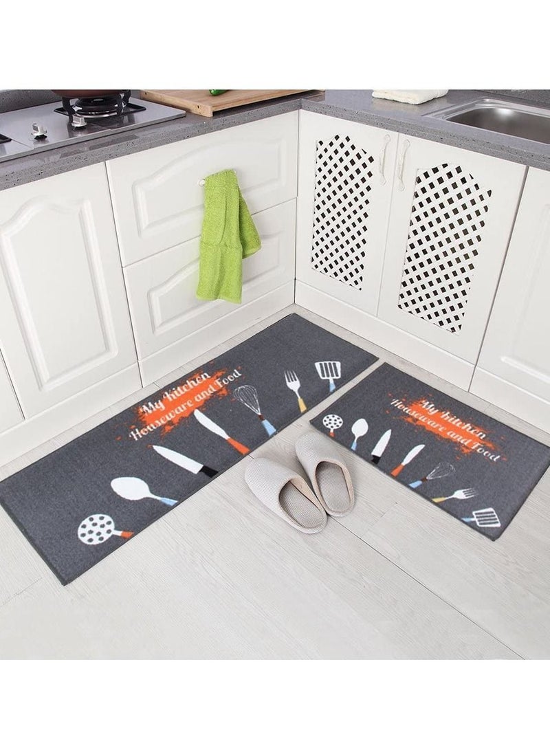Y&D Bestdeal decorative kitchen rugs 2 pieces non-slip rubber backing doormat runner area mats sets, grey (40X60+40X120cm)  - Image 2